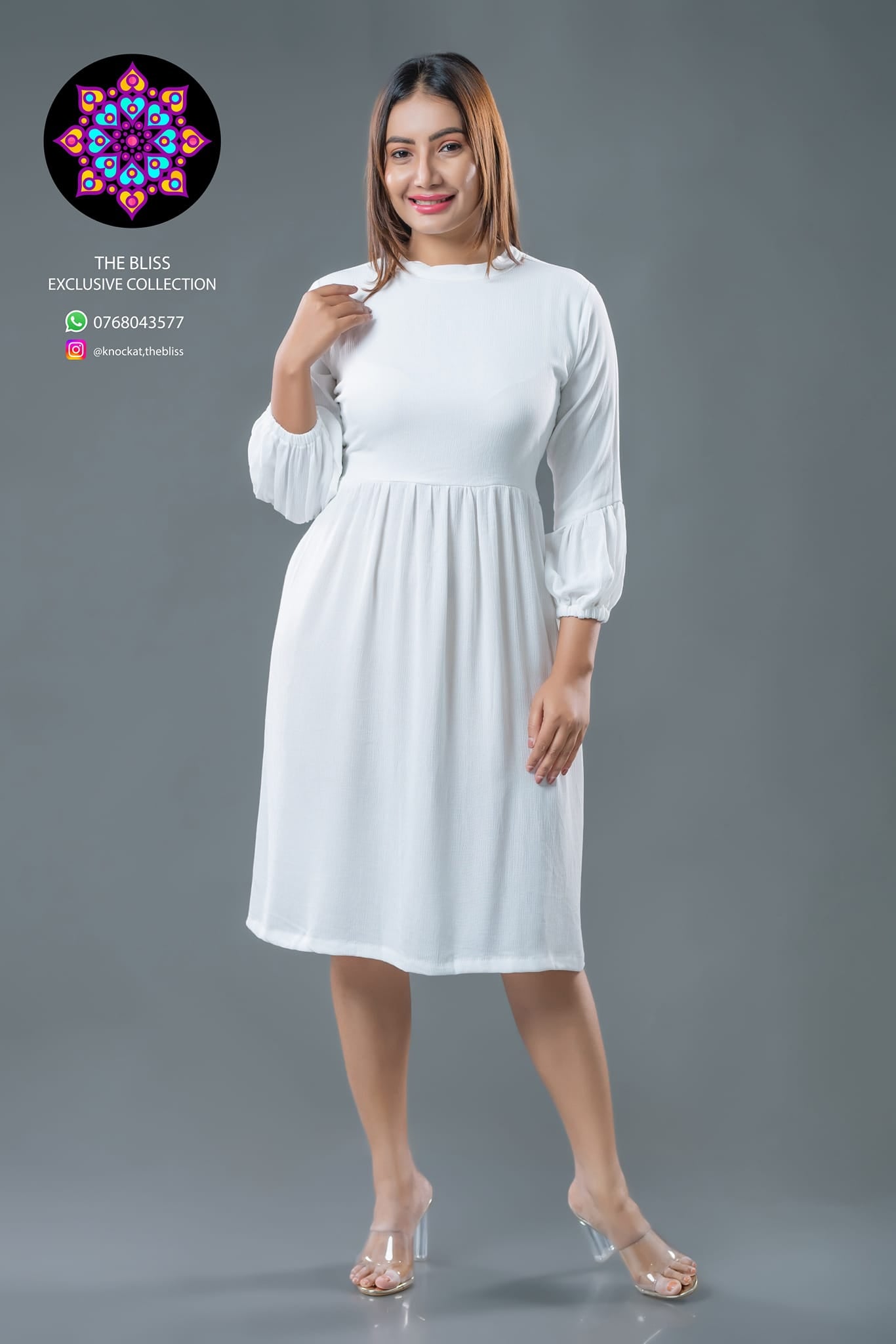 Linda High Neck White Dress