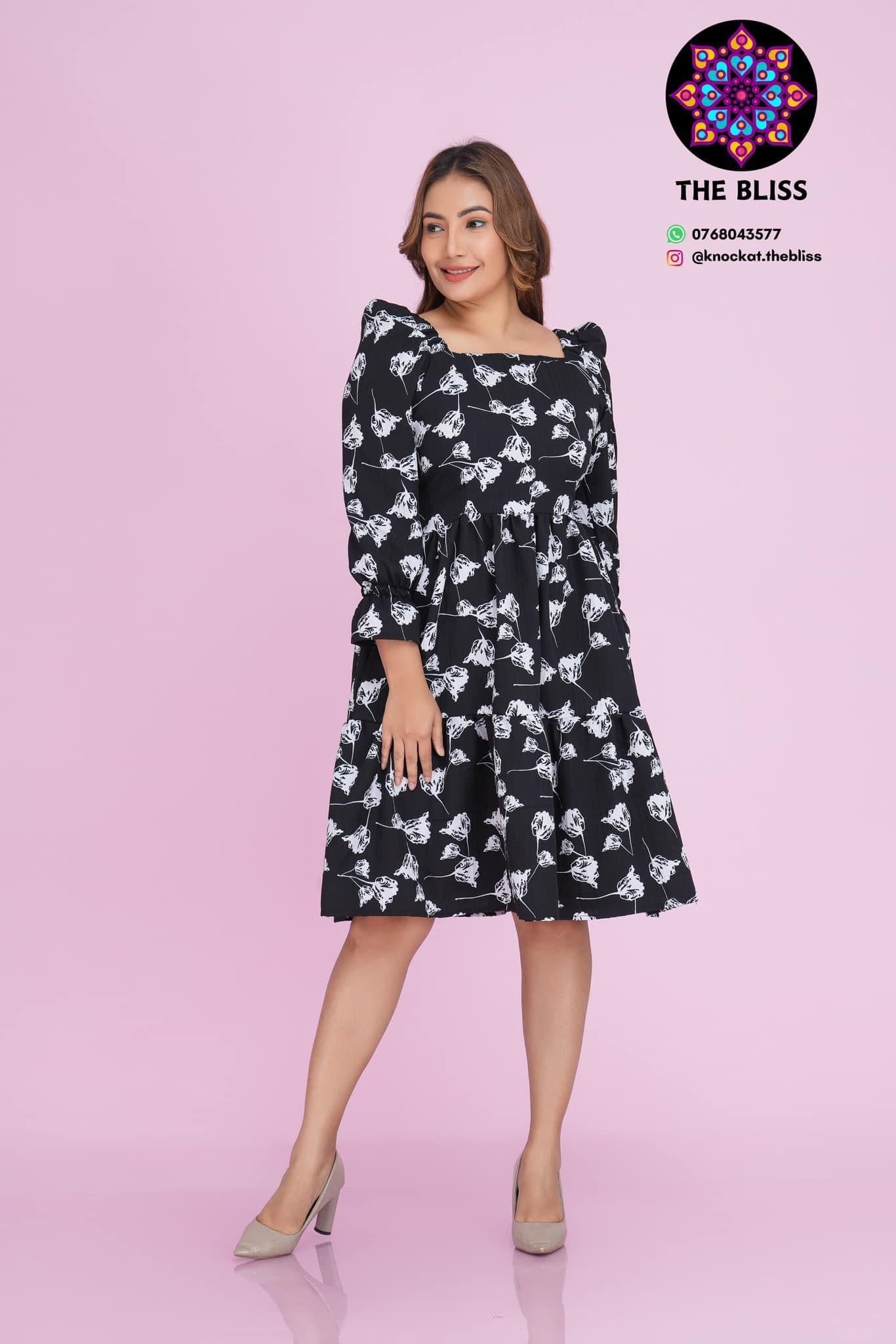 Meili Floral Black Dress