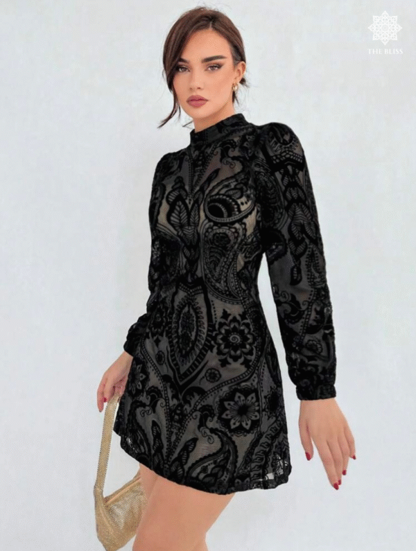 Aloruh Dark Puff Sleeve Dress - Image 2
