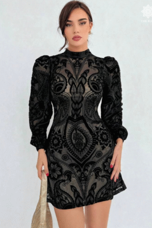 Aloruh Dark Puff Sleeve Dress