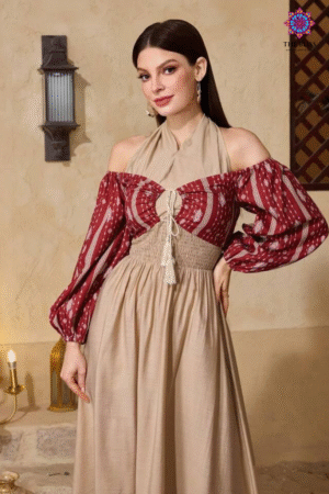 Splicing Print Halter Dress