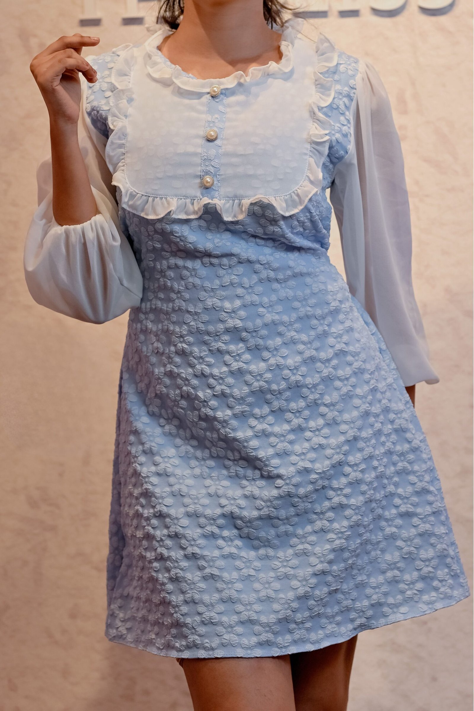 Bella Flower Embossed Mini Dress1